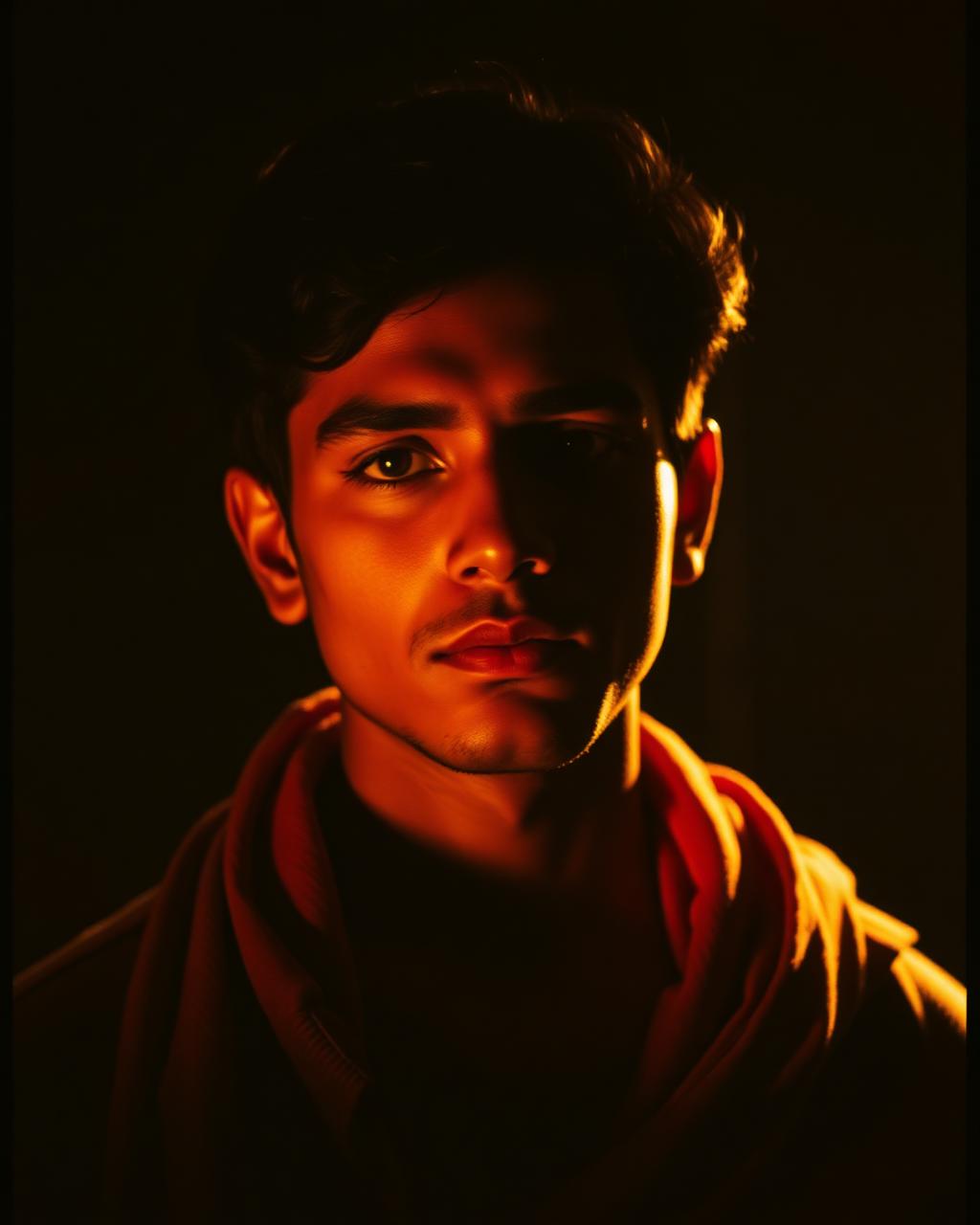 Warm golden portrait still from the short film Peak Hour